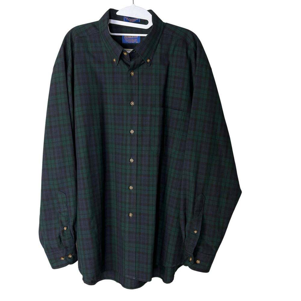 Sir Pendleton Shirt Mens Blackwatch Tartan Wool Button Down Blue Green Sz XL